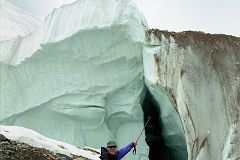 
Jerome Ryan Points At True Glacier Below The Rubble On The Upper Baltoro Glacier
